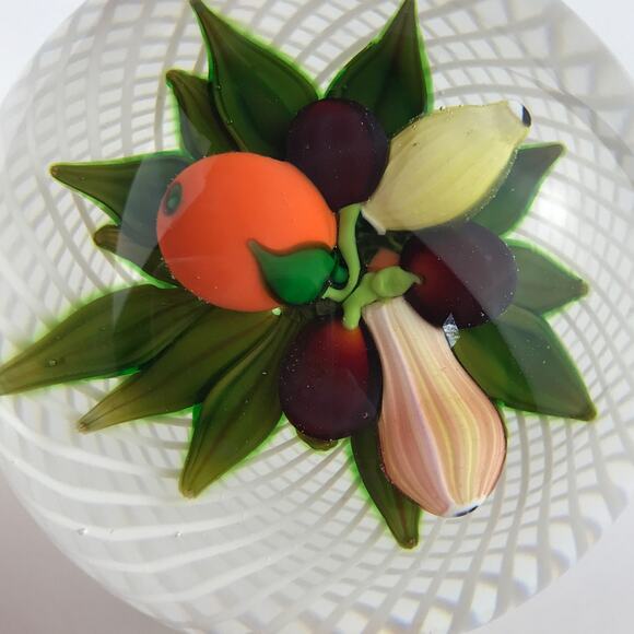 Perthshire 1980D Fruit 3D Pear Orange Lemon Plums Latticinio Paperweight Cert - Picture 6 of 16